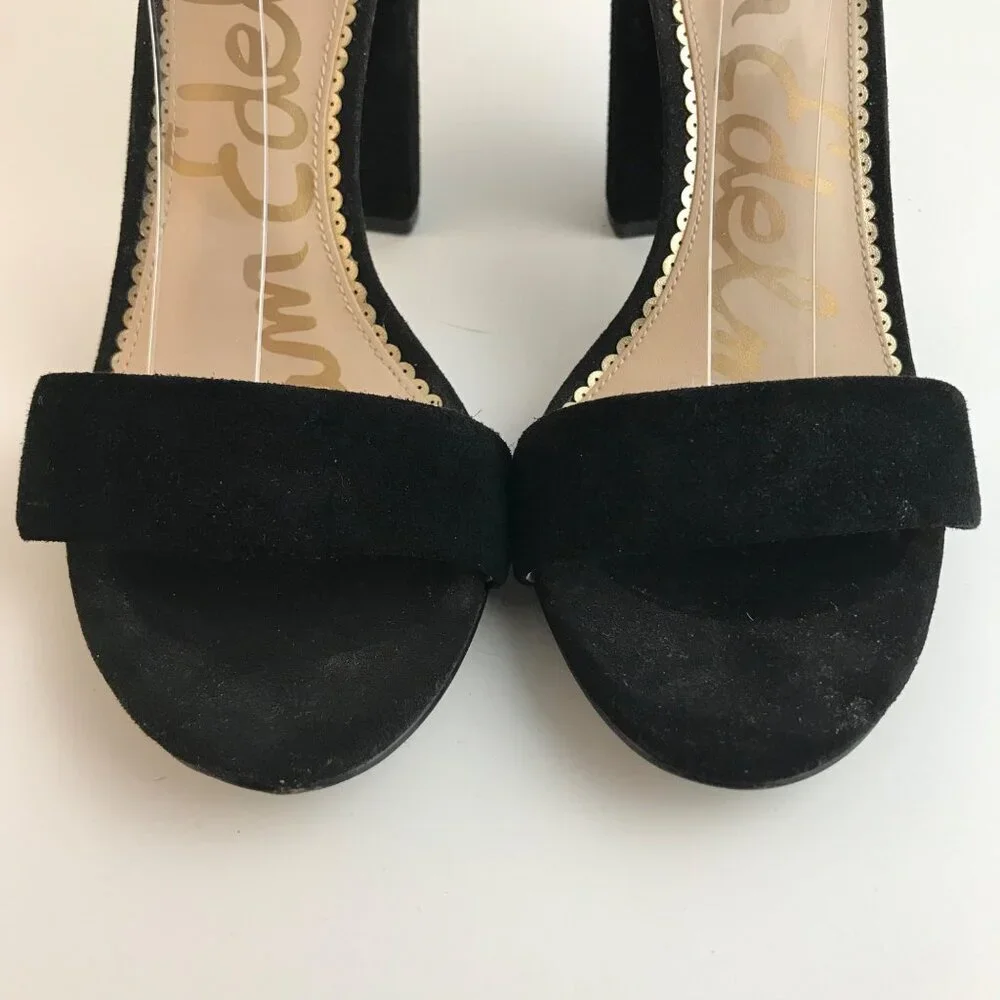 Sam Edelman Black Suede Open Toe Block Heel Sandals Size 9M